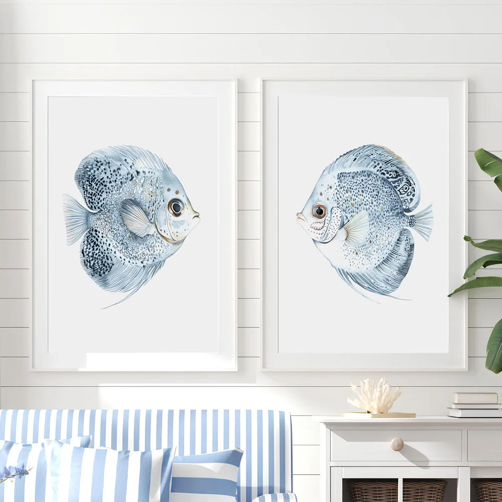 Blue Discus Fish Abstract Posters Canvas Painting Print Room Home Office Cafe Hotel Restaurant Room Wall Decor