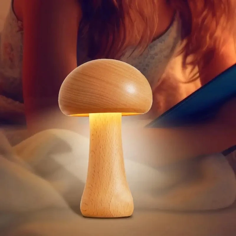 

Mushroom Touch Lamp Kids Nightlight Table Lamp Wooden Desk Lamp LED Lights Ambient Lighting Night Lights Rechargeable