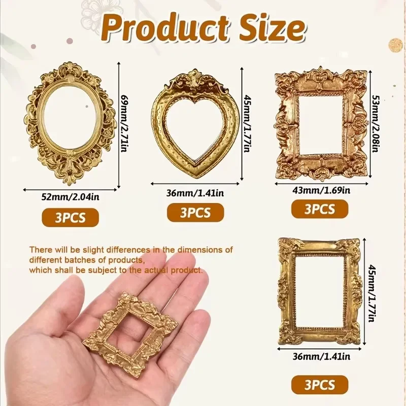 36pcs 12/24/ Mini Golden Photo Frames Small Vintage Baroque Resin for Jewelry Stand Display Desktop/Wall Decoration for Weddings