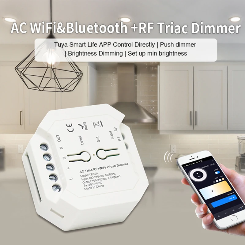 3 In 1 AC 100-240V Triac WiFi&RF&Tuya Zigbee Smart Push Dimmer For Traditional Incandescent Halogen Lamps, Triac Dimmable Lights