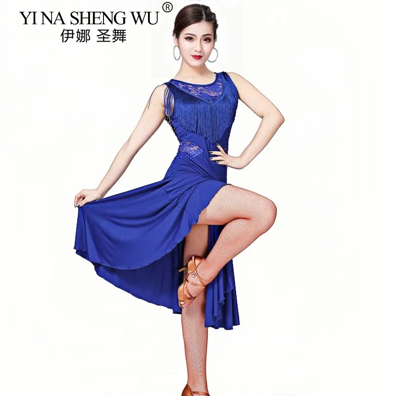 

Платье для латинских танцев с кружевным вырезом без рукавов и бахромой, костюм для сальсы, танго, румбы, бальных танцев с шортами, профессиональный сценический наряд