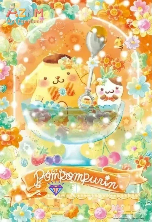 AZNM Sanrio Hello Kitty Cinnamoroll Pompompurin My Melody Canvas Poster Sweet Pink Cartoon Unframed Wall Print for Girls Decor