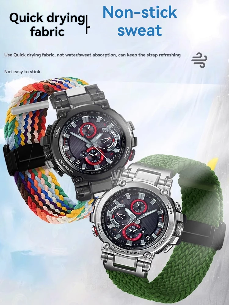 Nylon Strap for Casio G-Shock MTG-B1000/G1000 | Elastic Woven Band with Foldable Clasp | Durable Canvas Watch Band Replacement