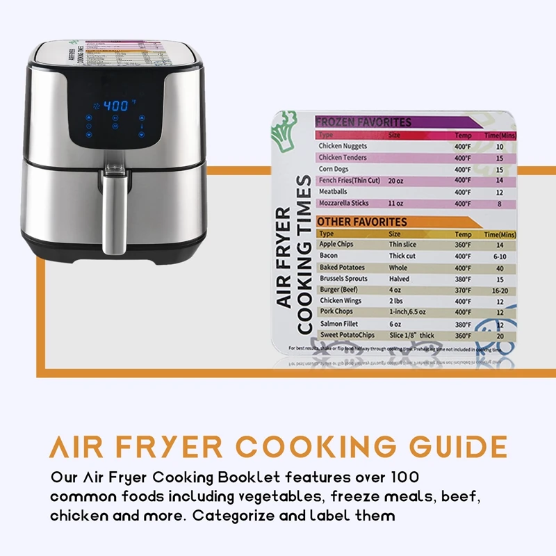 Air Fryer Acessórios, tempo de cozimento, Folha fraude magnética, Air Fryer Chart,Cooking & Fritura Guia de Referência Rápida