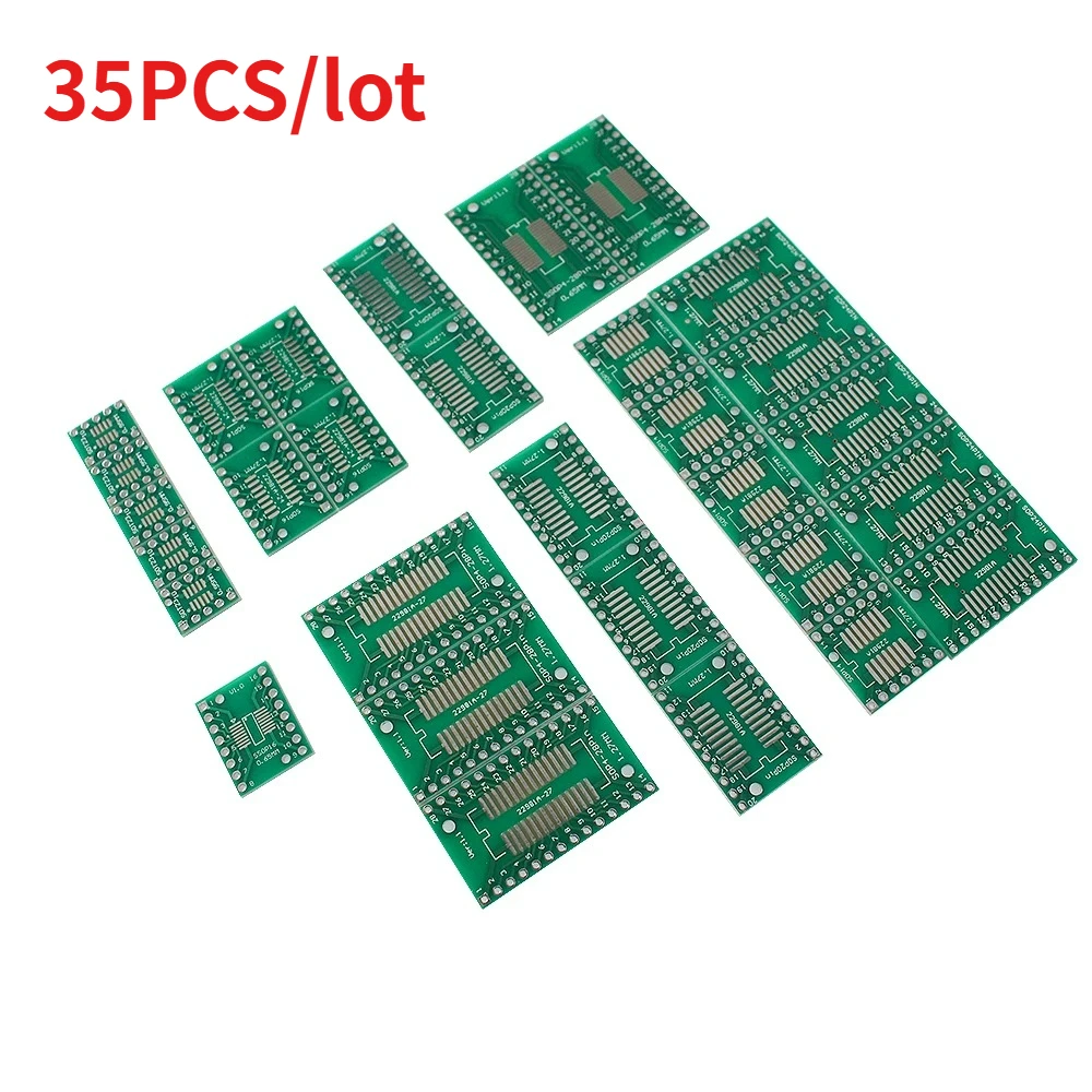 35PCS 7-in-1 Double-Sided PCB Kit SMD To DIP Adapter Converter Plate SOP8 SOP14 SOP16 SOP20 SOP24 SOP28 MSOP10 for Electronics