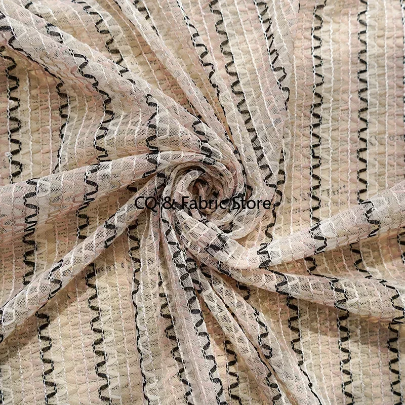 Two-color Striped Hook Embroidery Tulle Lace Fabric For Women's Spring And Summer Dress Skirt Handmade DIY Fabric By The Meter