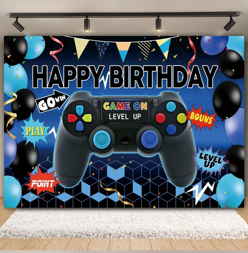 Video Game On Birthday Backdrop for Photography Gameing Theme Party Boy Kids Happy Birthday Photographic Background Photo Studio