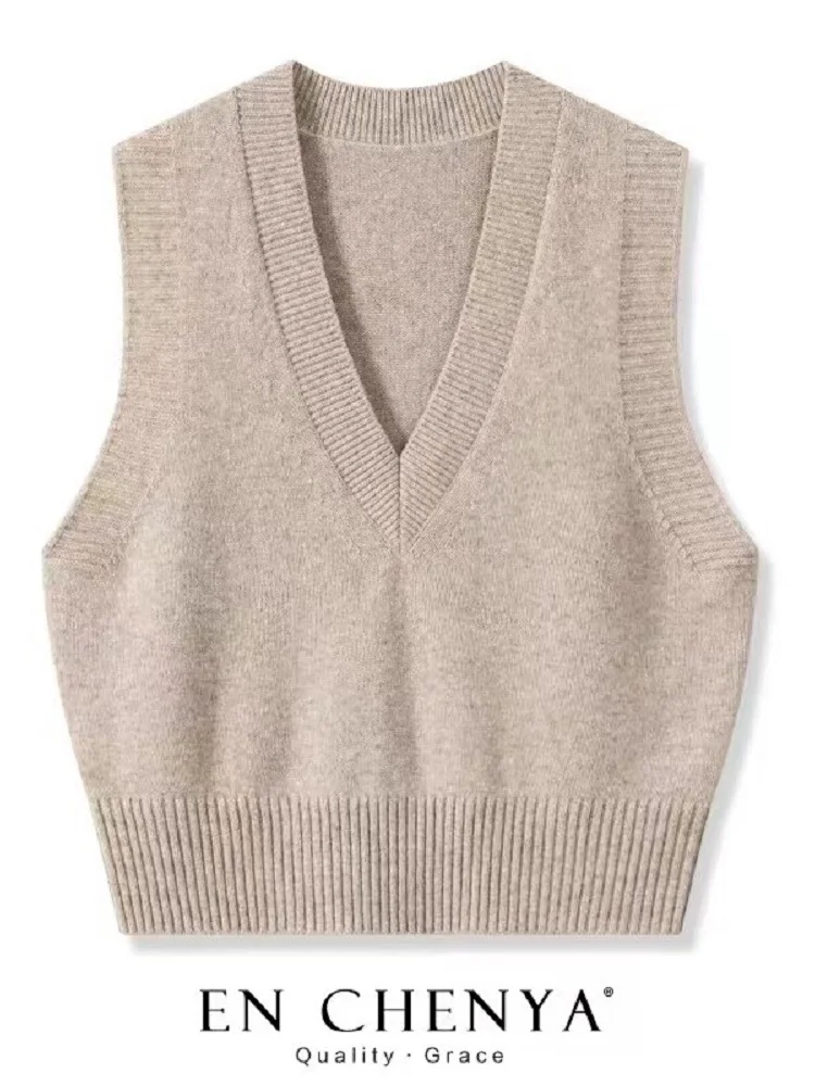 

Универсальный шерстяной вязаный жилет для женщин без бирки бренда, топ-свитер с V-образным вырезом, для повседневной носки, стандартной длины, цветной