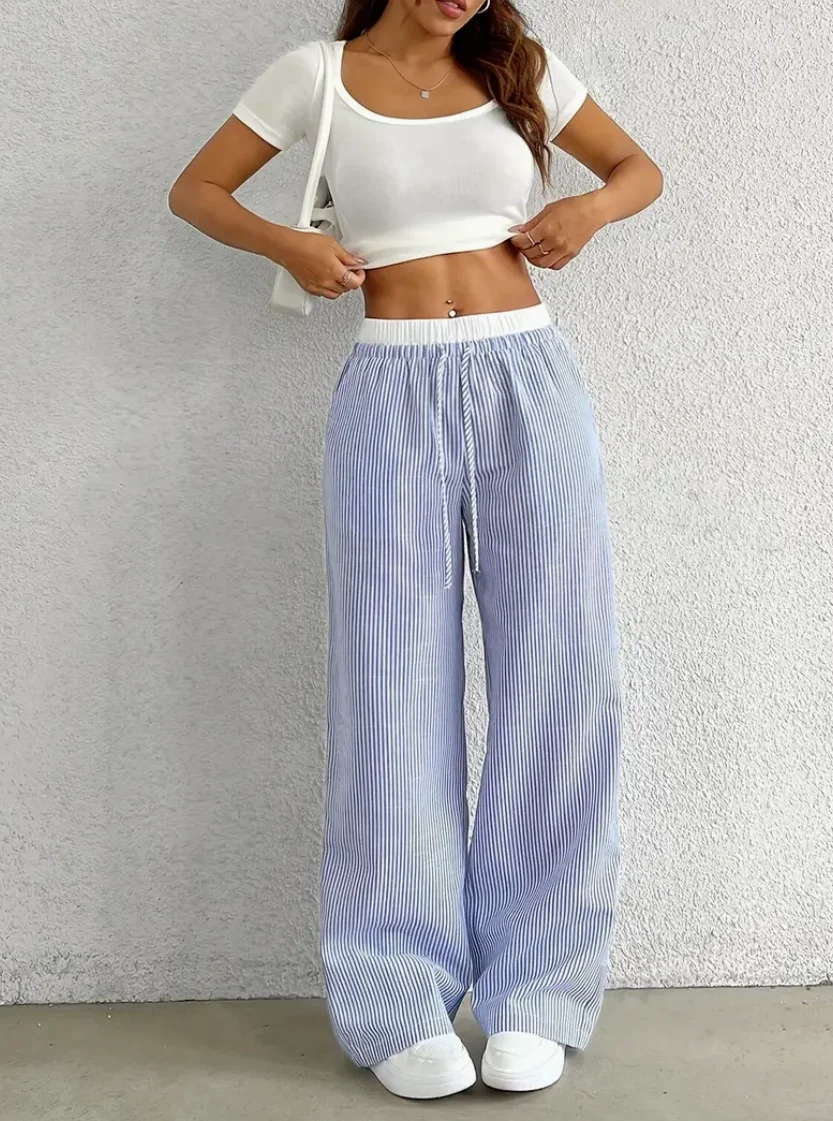 Pantaloni giapponesi a righe per sport all'aria aperta, moda casual ed elegante per le vacanze dirette da donna