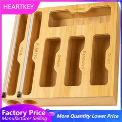 6 In 1 Bamboo Foil Plastic Wrap Organizer ZiplockBag Dispenser Drawer Storage Box Wall Mounted Holders And Racks For Kitchen