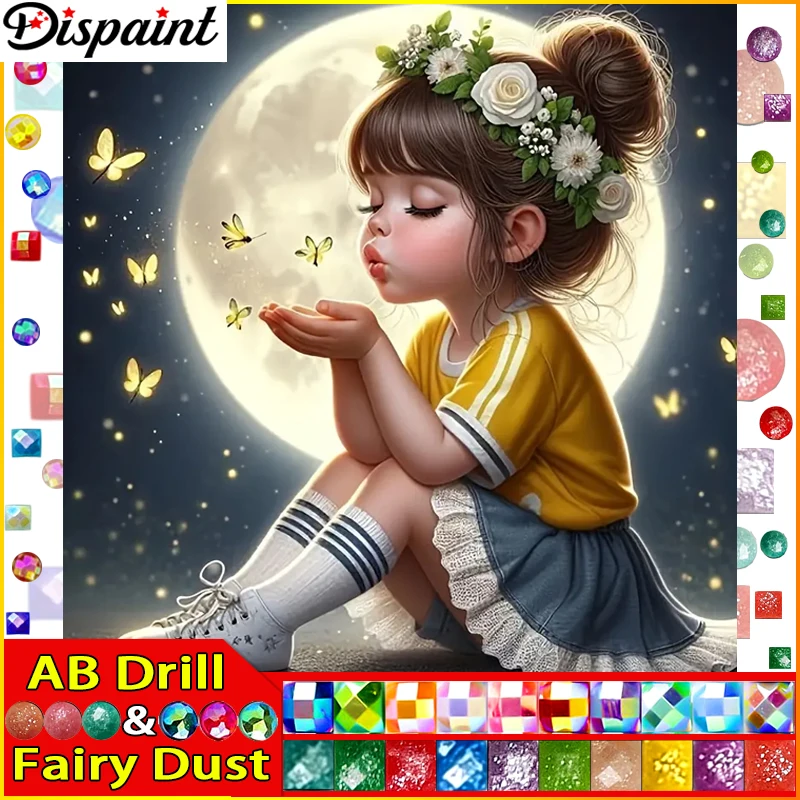 

Dispaint Fairy Dust AB Полный алмаз "Девушка Цветок Луна" DIY 5D Алмазная картина Вышивка крестиком Домашний декор Картина со стразами Рука