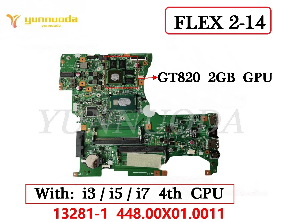 

13281-1 For lenovo Motherboard for FLEX 2-14 laptop motherboard with I3 I5 I7 4th Gen CPU GT820M-2GB GPU DDR3L 100% Tested