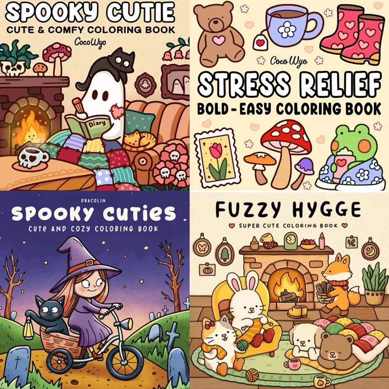 Kawaii Cartoon Coloring Books Cozy Spooky Creatures Drawing Book In Cozy Moments For Relaxation Cute Doodles Educational Books