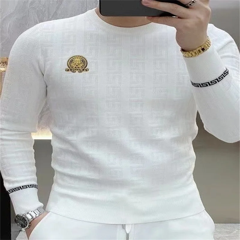 New Men\'s Crew Neck Sweatshirts Solid Color Large Sweatwear Spring Outdoor Jogging Tops Pullover Sweater for Men