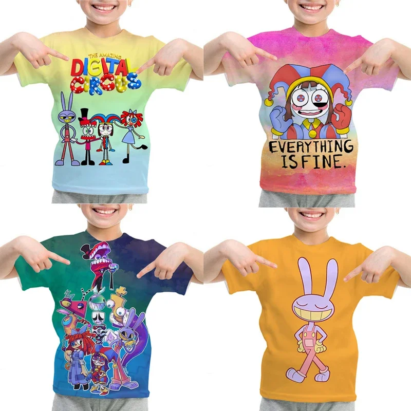 2024 Disney Anime erstaunliche digitale Zirkus Kinder 3D T-Shirts Jungen Mädchen Anime lässig Sommer Kurzarm Kleidung Kinder T-Shirt