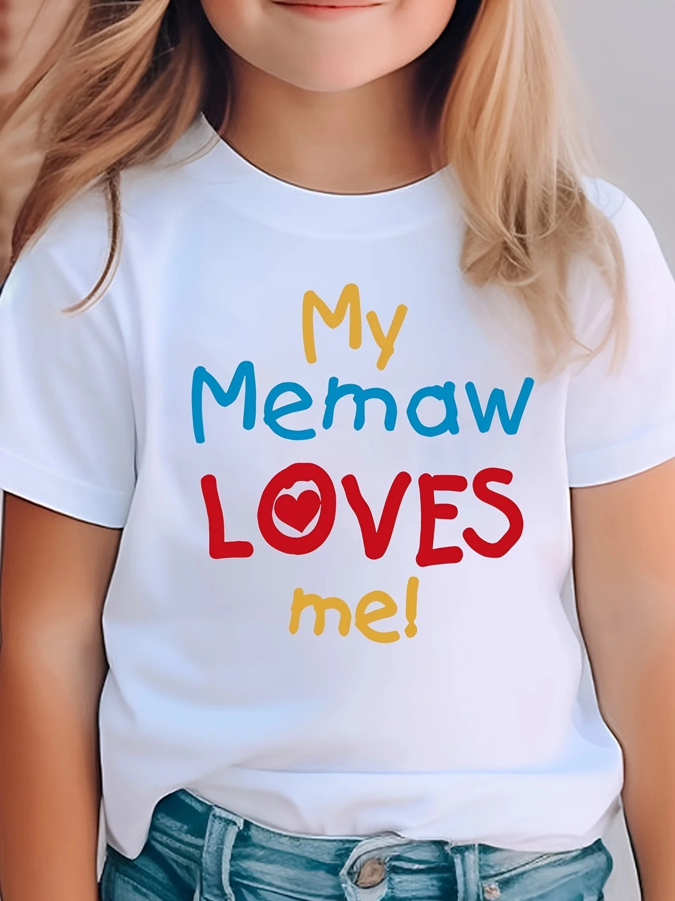 Cute My Memaw Loves Me Letter Print Graphic Kids Tee Boys Girls Family Matching Cotton Crew Neck Short Sleeve Soft Summer Tee