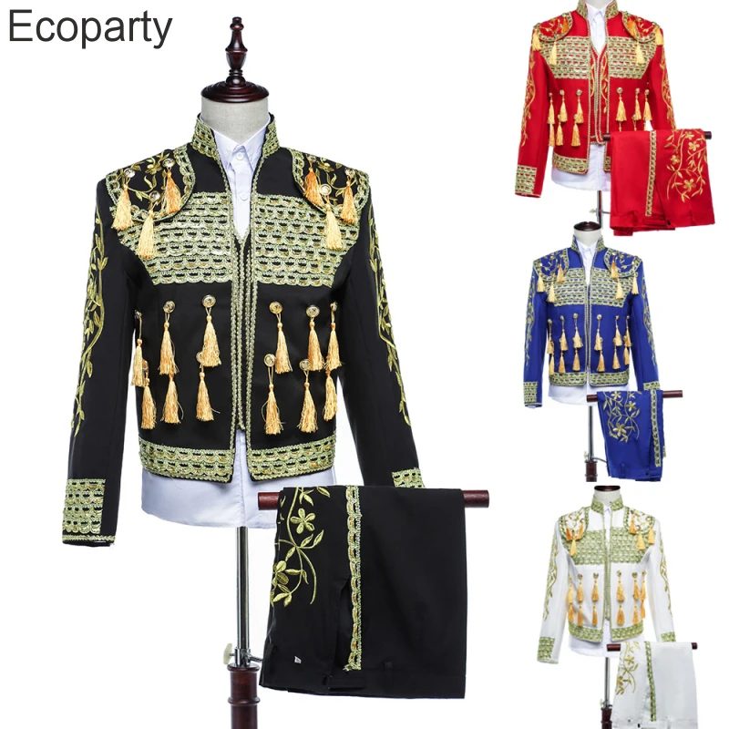 Men's Medieval Luxury Noble Prince Costume Spanish Bullfighter Clothes Fringe Jacket Vest Pants Suit Halloween Matador Outfits