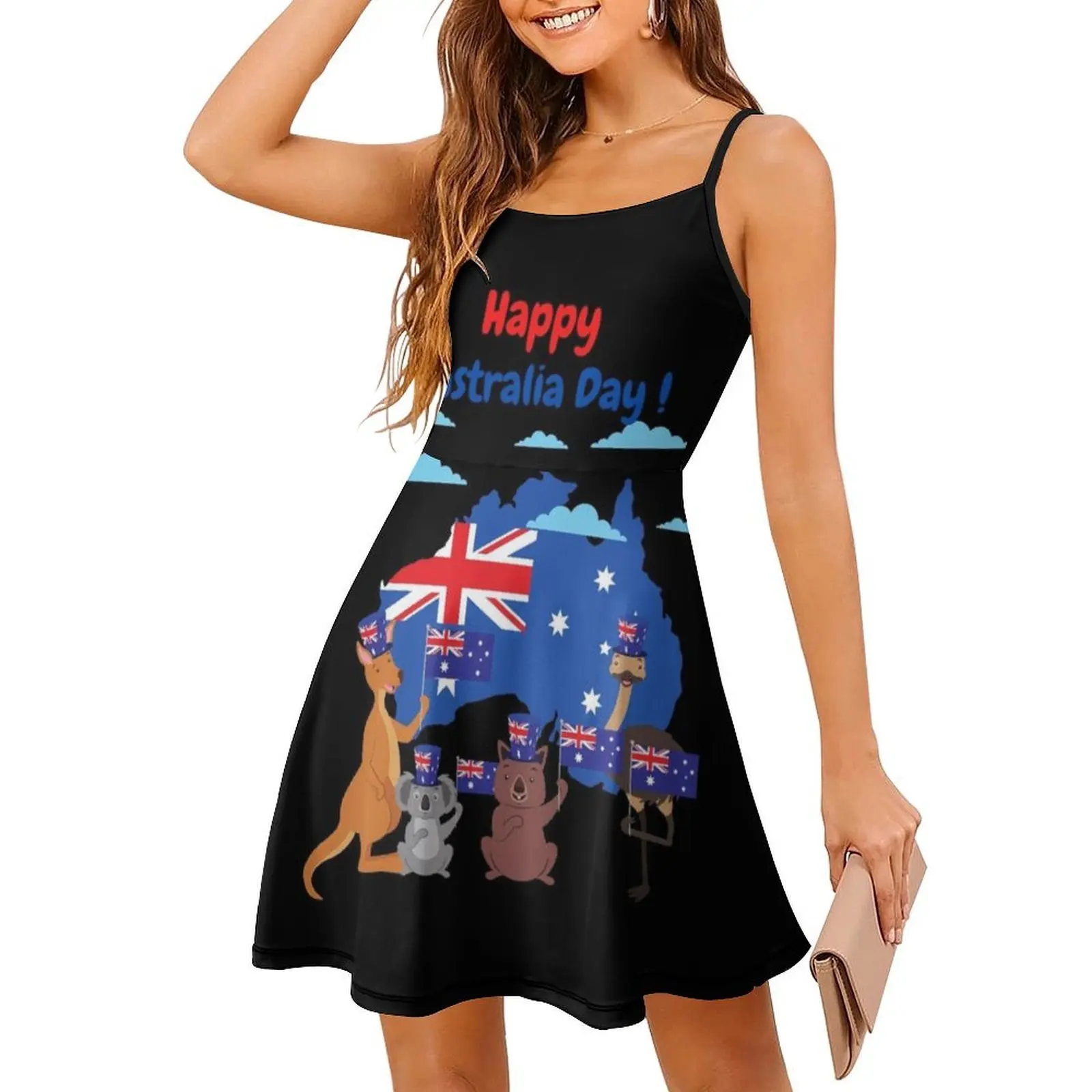 Feliz dia da Austrália! Animais engraçados letras vermelhas e azuis feminino streetwear vestido de festa na moda impressão clube roupas para o sexo feminino
