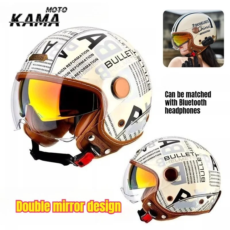 Four Seasons Men Women Motorcycle Helmet Biker 3/4 Open Face Helmet Retro Electric Bike Scooter ABS Shell Moto Helmet