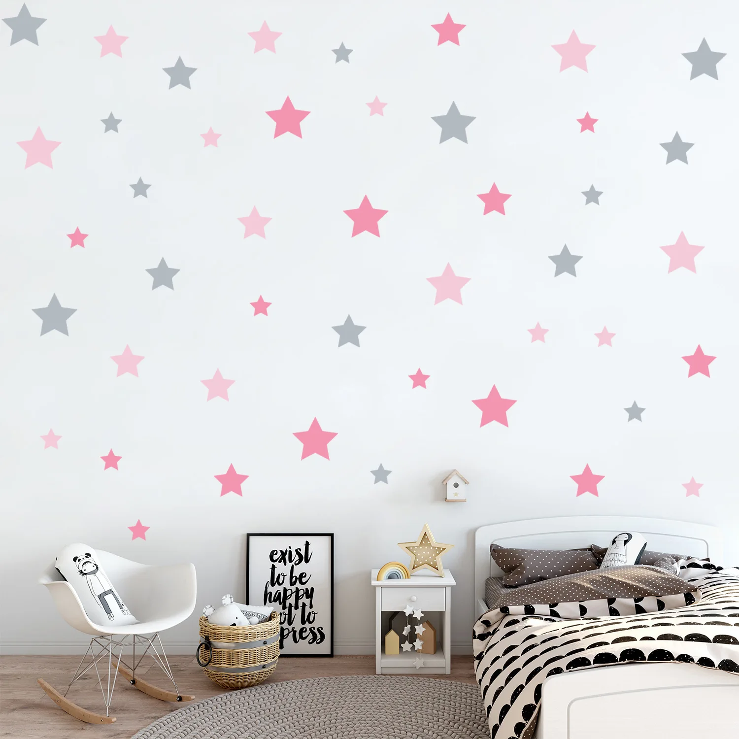 Pink Stars Wall Stickers Removable Nursery Home Decoration for Kids Rooms Girls Bedroom Vintage Garden Vinyl Interior Decal