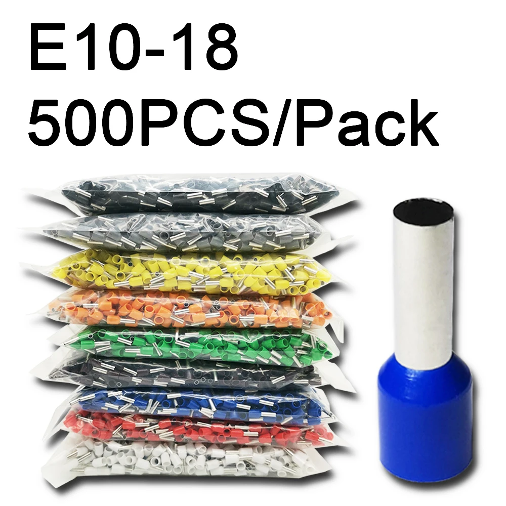 500pcs/Pack E10-18 Insulated Ferrules Terminal Block Cord End Wire Connector Electrical Crimp Terminator