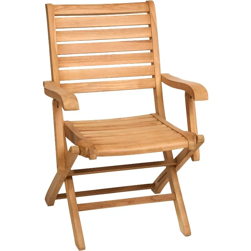 

Teak Folding Arm Chair - Single Arm Chair- Fully Assembled - Solid Wooden Outdoor, Indoor- Wood Dining Room, Kitchen,