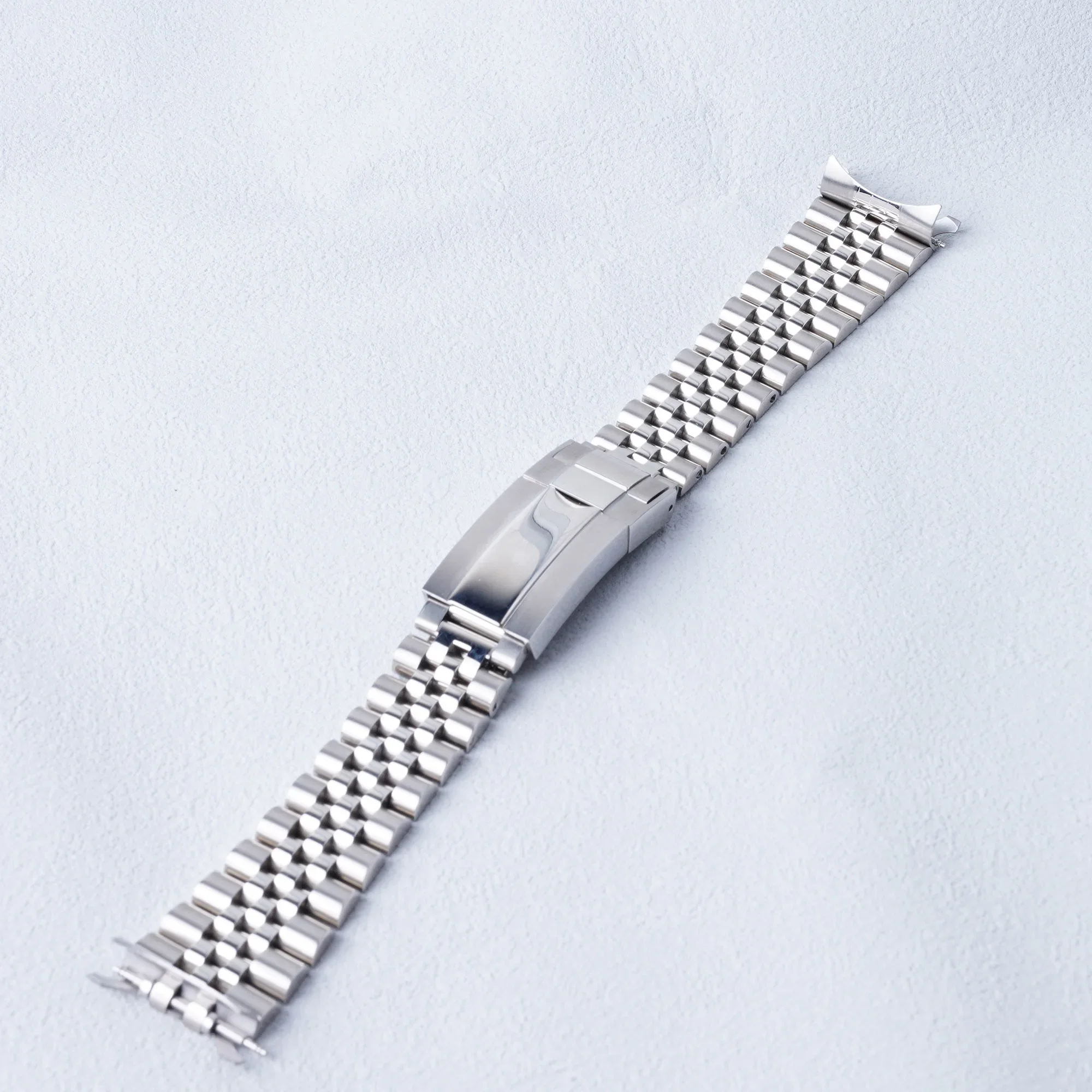 Rolamy 20mm Silver Jubilee Hollow Endband with Oyster Deployment Clasp Stainless Steel Watch Band For Seiko 5 SRPE53 55 57 58 60