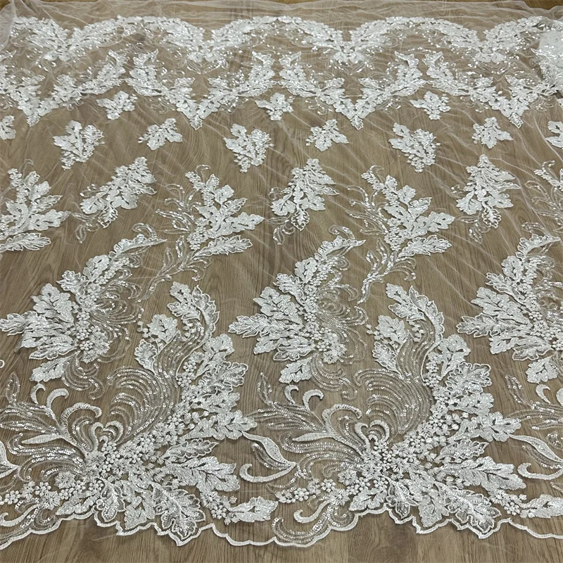 High Quality Clear Sequins Off whtie Rayon French Lace Bridal Wedding Gown Dress Lace Fabric 1 Yard