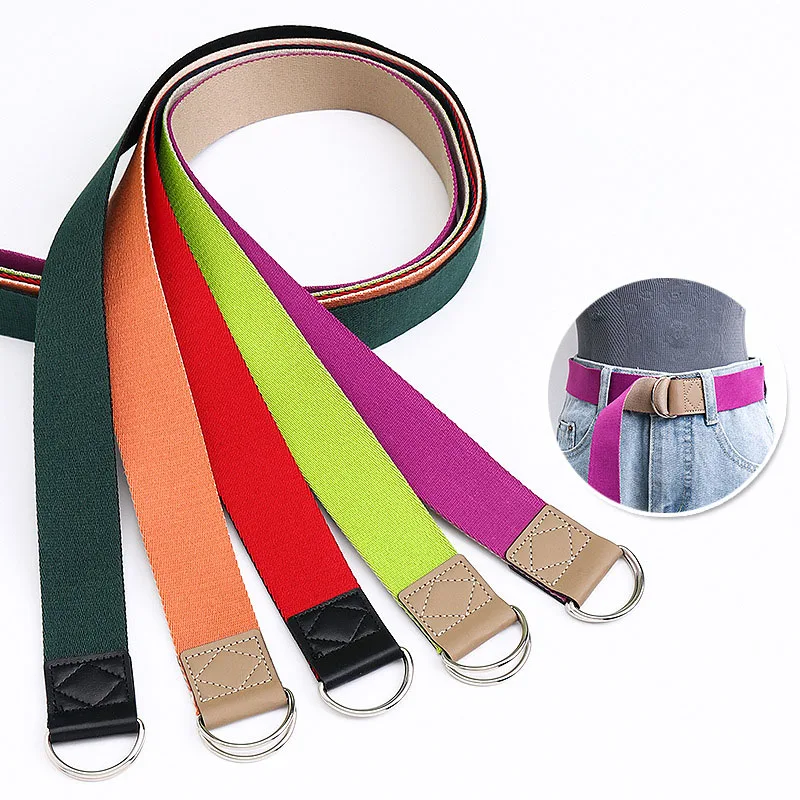حزام رعاة البقر الكاجوال ، حزام قماش ، مشبك حلقي مزدوج ، جودة ، لون خالص ، بسيط ، طلاب ، تدريب ، رعاة البقر ، حزام