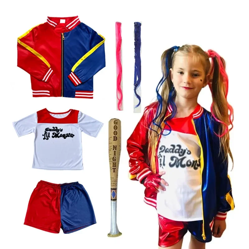

Top Quality Girls Suicide Harley Cosplay Costumes Squad Stitched Jacket Pants Sets Halloween Costume