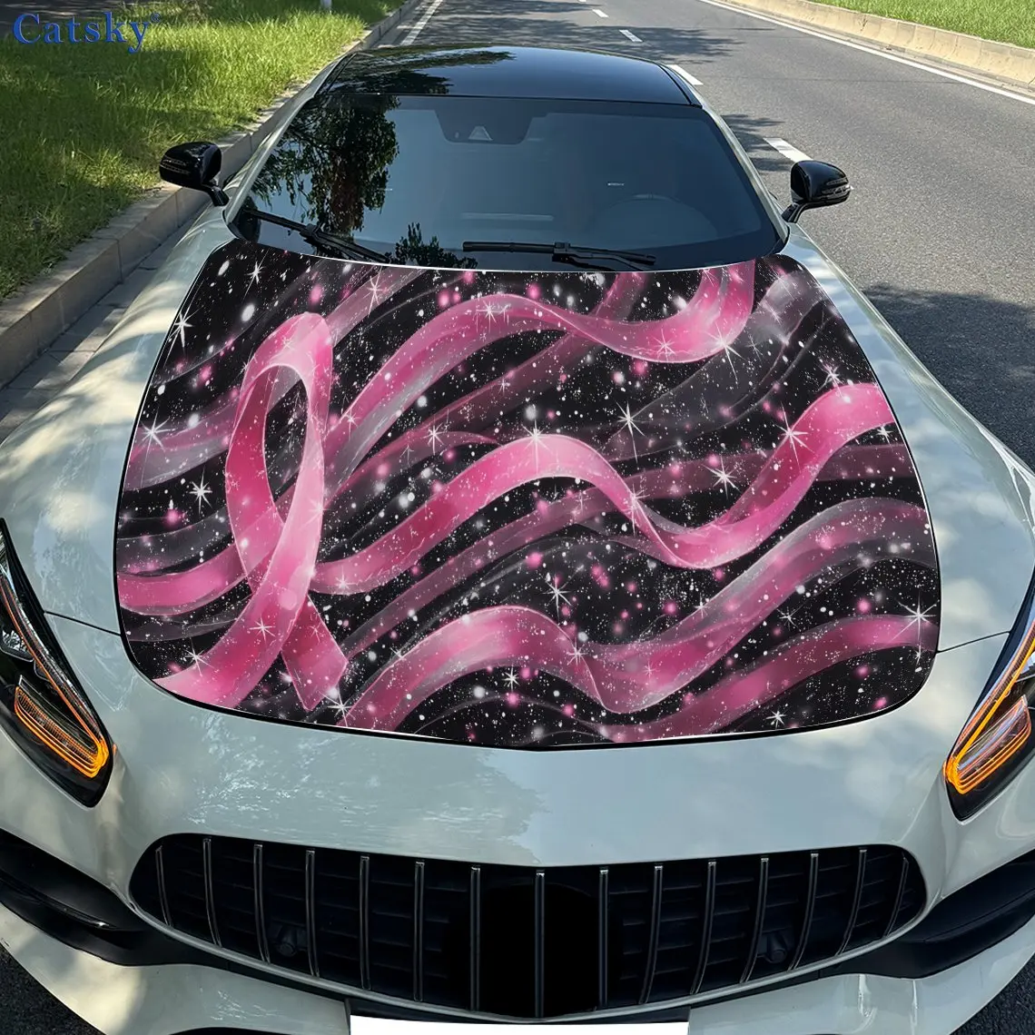 

Trendy Autumn Moose Car Hood Sticker Pink Ribbon Car Hood Sticker PVC automotive coating - self-adhesive waterproof car cover st