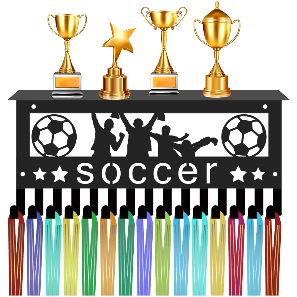 Soccer Medal Hanger Display with Shelf Trophy Medal Holder Football Rack Frame Iron Wall Mount Sports Medal Hooks making kit