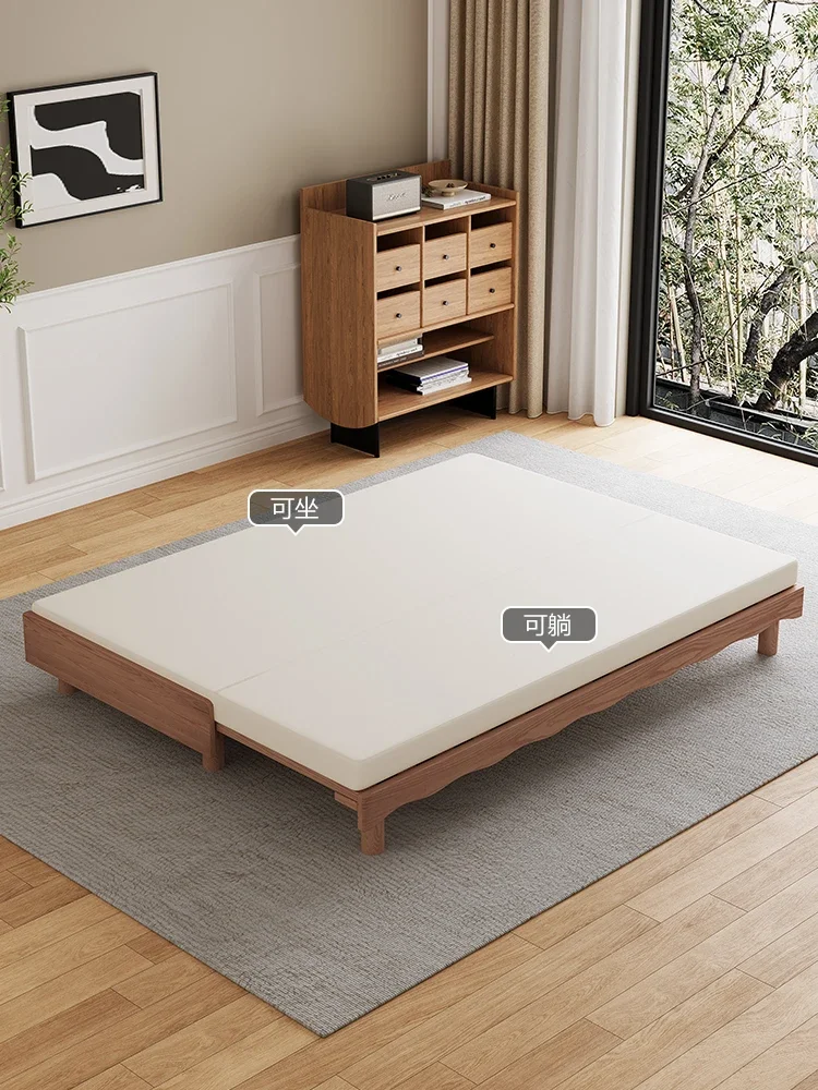 Nordic solid wood sofa bed dual-purpose small apartment living room ash multi-functional pull-out retractable bed