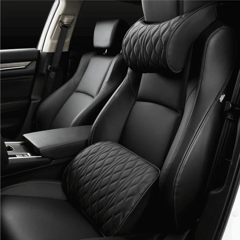 Car Neck Pillow PU Leather Lumbar Support for Seat Memory Backrest Headrest Cushion Auto Gadget Accesorios Interior