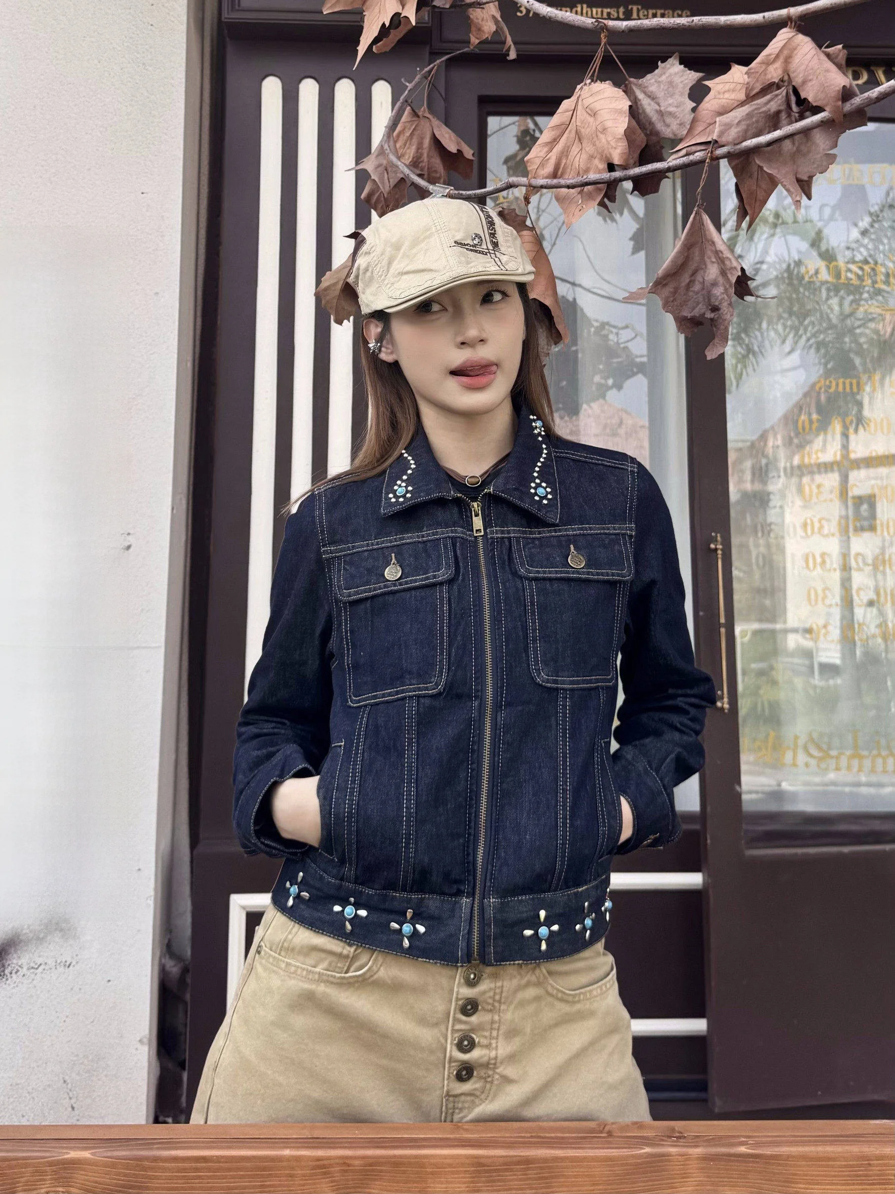 

XFX Американский ретро-накидка на пуговицах, джинсовый джинсовый джинсовый джинсовый женский осенний открытый кардиган, модный уличный топ из смеси хлопка