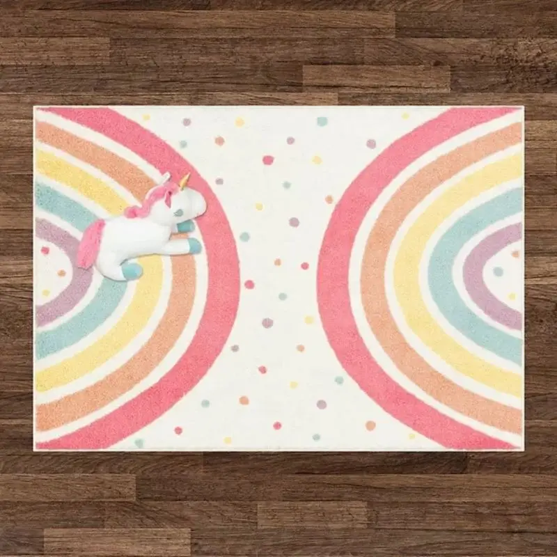 Shaggy Bedroom Rugs for Kids Rainbow Fluffy Carpet Living Room Hairy Nursery Play Mat for Children Plush Baby Rugs Soft Foot Mat