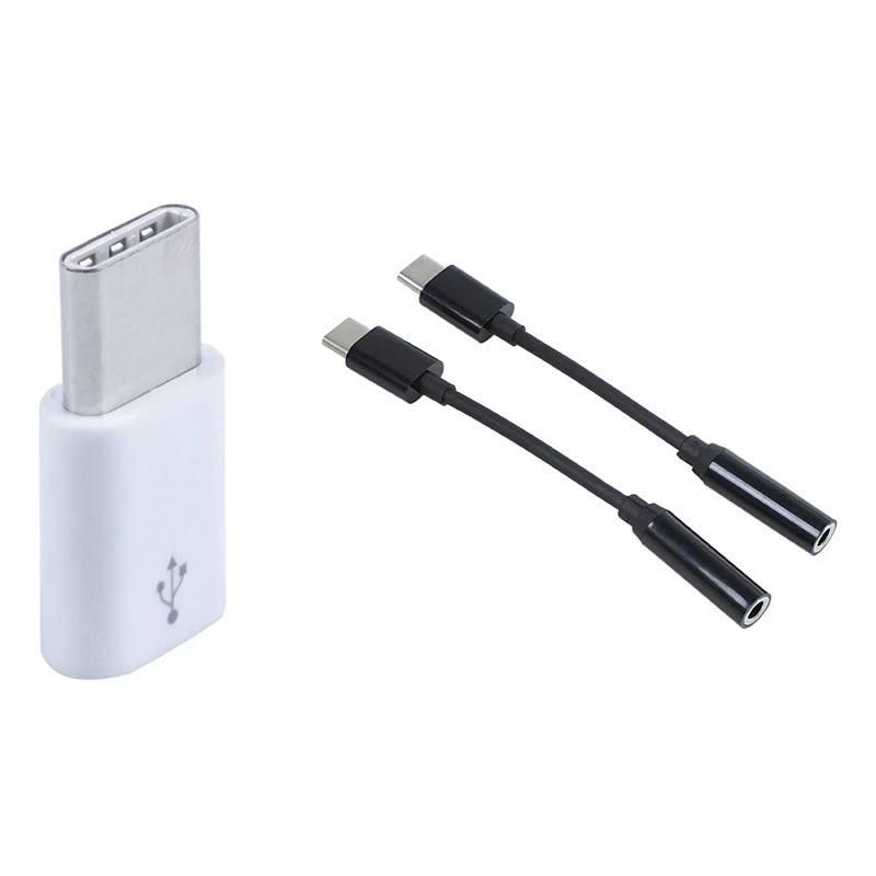 RISE-1Pcs USB Type C 3.1 Male To Mini USB 2.0 5 Pin Female Data Adapter With 2Pcs USB C To 3.5Mm Headphone Jack Adapter