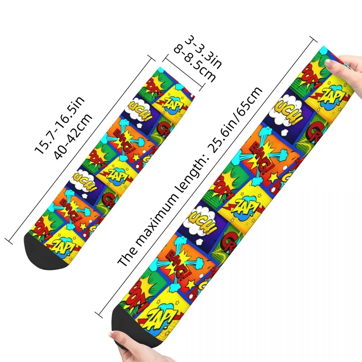 Crazy Sock for Men Colorful Comic Book Panel Hip Hop Harajuku Comic Book Lover Seamless Pattern Printed Boys Crew Sock