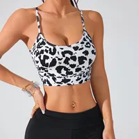 VEQKING Seamless Women Yoga Bras Printed Sports Crop Tops Cross Back Detachable Pads Gym Vest Quick Dry Workout Running Top