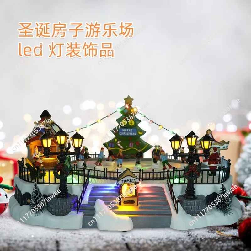 Festive New Ski Christmas Scene Playground Music Box Set Ice Rink Scene Ornament