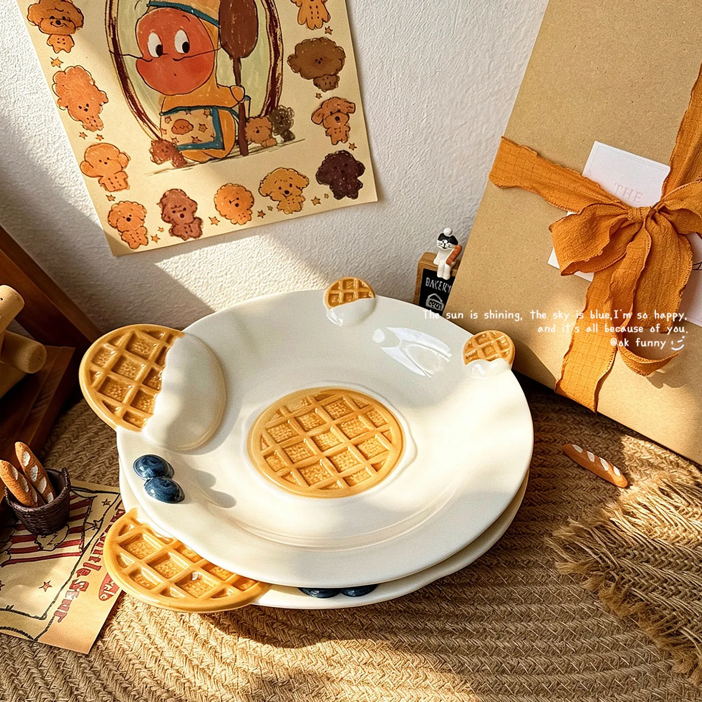 Waffle Plate, Household Cute Tableware, High-end Ceramic Breakfast Plate, Microwave Usable, Table Decoration Gift