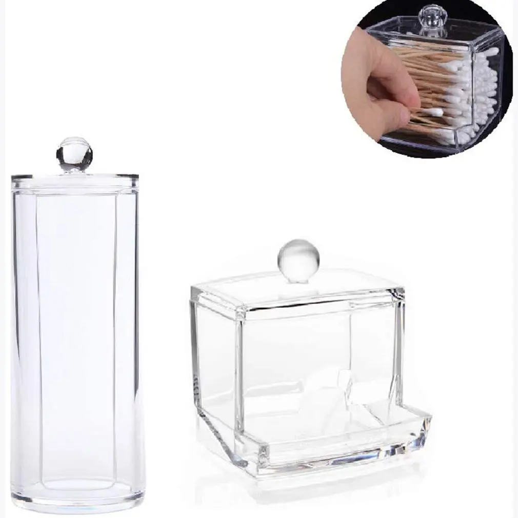 กล่องเก็บพัฟผ้าฝ้ายใสทรงกลมตั้งโต๊ะสำลีก้านใสกันฝุ่นกล่องเก็บเครื่องประดับแต่งหน้าแบบใสเก็บฝุ่น