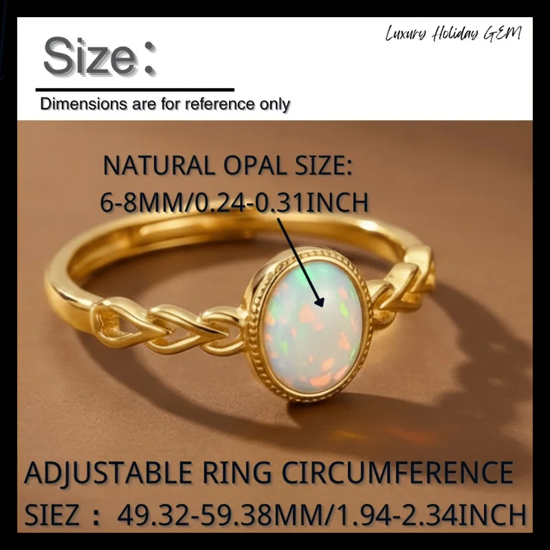 1 Pce 6×8mm Natural Opal S925 Sterling Silver Oval Openwork Ring | Minimalist | Thanksgiving, Halloween, and Christmas gifts