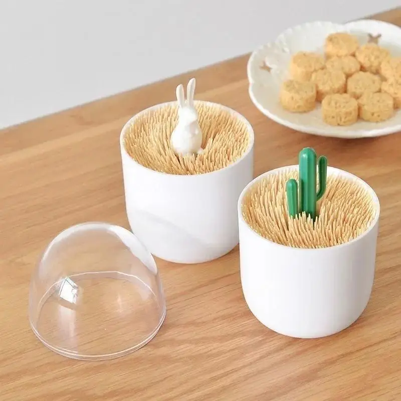 2026 Creative Toothpick Holder Plastic Cotton Swab Holder With Cute Mini Cactus Trees Rabbit Table Accessories Home Decor view 4