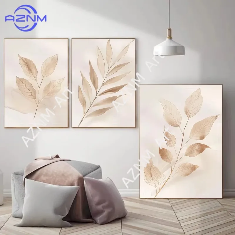1/3 Stück Beige Botanische Neutrale Poster Moderne Blatt-Minimalismus Büro Boho Drucke Leinwandgemälde Wandkunst Bild Heim Raumdekoration