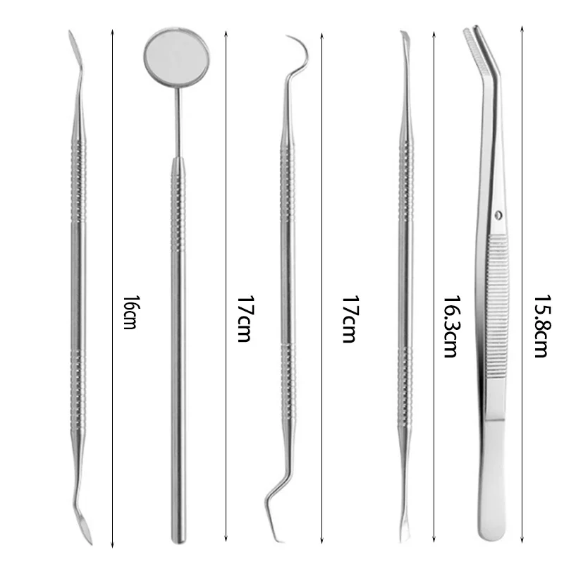5 Pieces Dental Tools Kit with Case Including Probe Scaler Mirror Plier and Scraper for Professional Oral Hygiene Cleaning Set