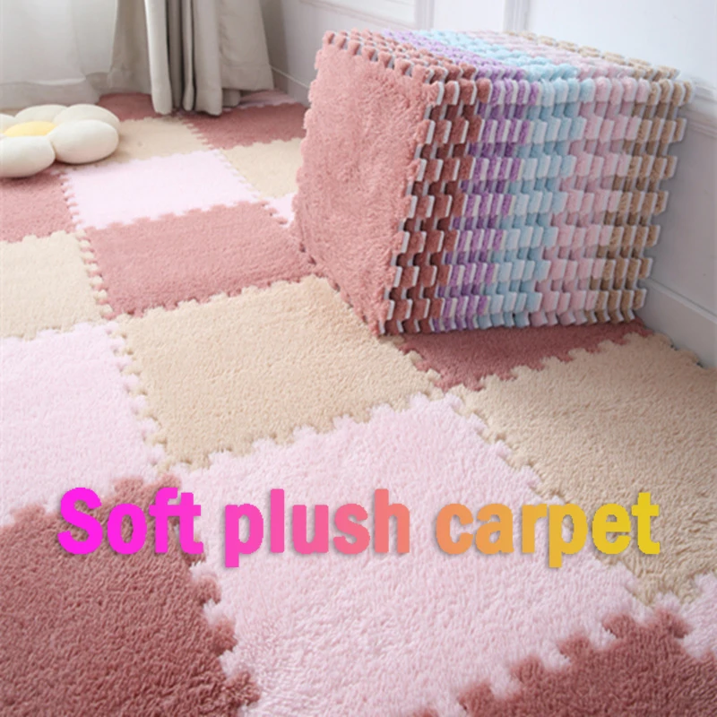 SURENHAP Tapis De Sol Emboîtable En Mousse Pelucheuse Tapis De Sol En Mousse En Peluche 10 Puericulture Deveil Rose Blanc 89997001