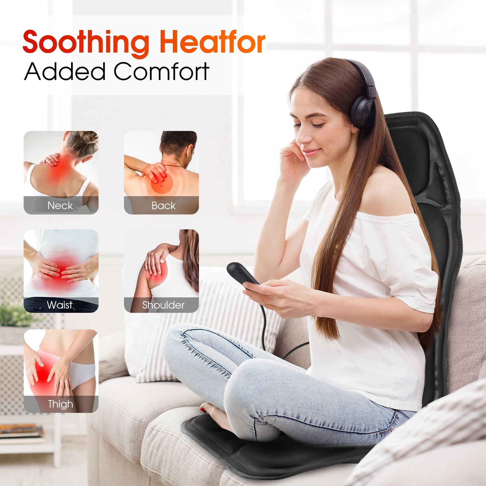 Electric Massage Chair Cushion Heating Vibrator Car Home Office Lumbar Neck Mattress Fatigue Relief Back Massager