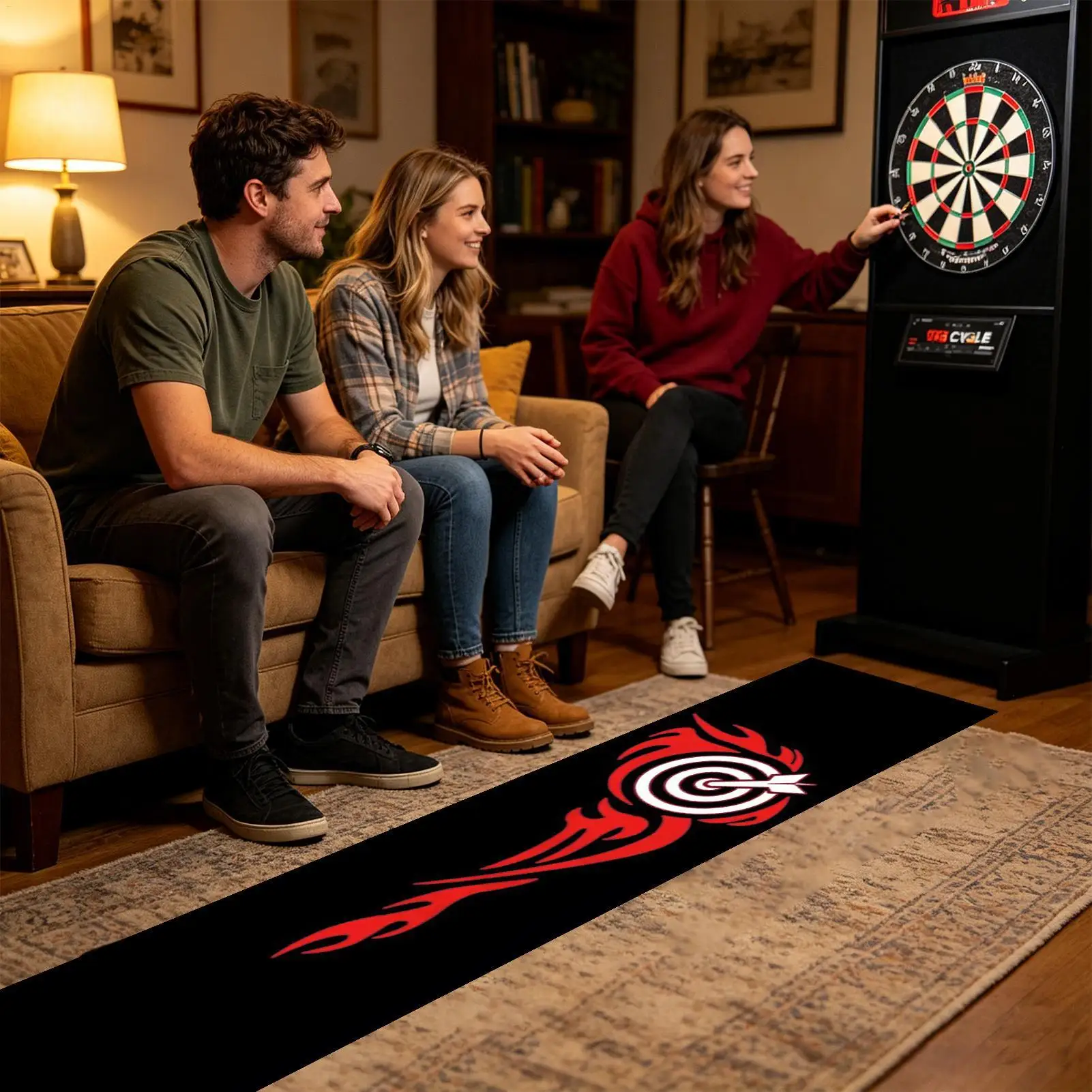 Dart Mat Non Slip Darts Mat Checkouts with Throw Lines Heavy Duty Dart Points and Flooring Protector for Game Room Office Sports view 4