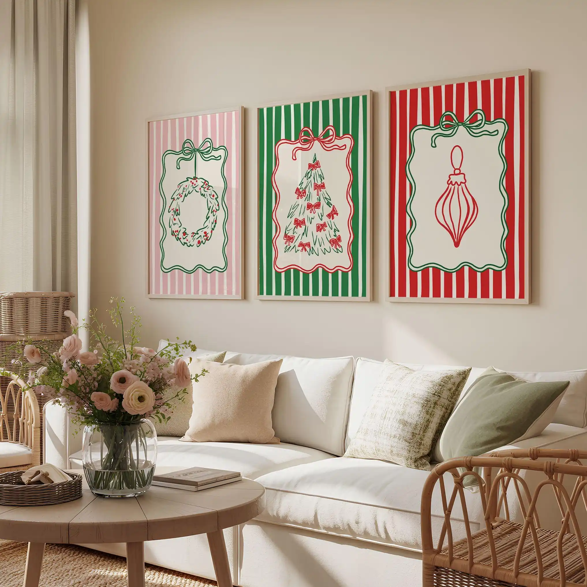 (3PCS Unframe)Set of 3 Trendy Christmas Posters, Retro Holiday Prints, Holiday Home Decor, Preppy Gallery Wall Art, Christmas Ar